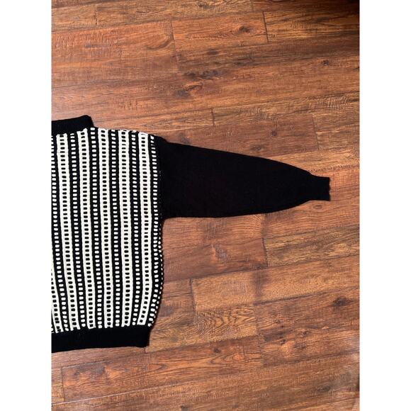Vintage Clothing Half Zip Knit Sweater Black & White Pattern Hoopla 1989 Medium - Picture 7 of 7